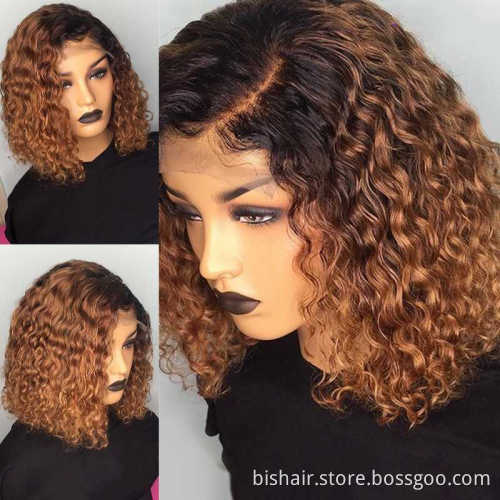 Wholesale 1B/27 Honey Blonde Curly 13x4 Lace Front Human Hair Wigs Brazilian Short Bob Lace Frontal Wig Bob For Black Women